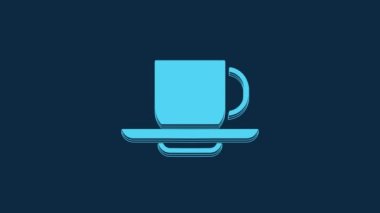 Blue Coffee cup icon isolated on blue background. Tea cup. Hot drink coffee. 4K Video motion graphic animation.