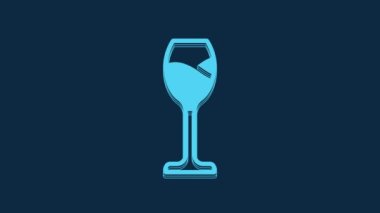 Blue Wine glass icon isolated on blue background. Wineglass icon. Goblet symbol. Glassware sign. Happy Easter. 4K Video motion graphic animation.