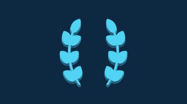 Mavi Laurel çelenk simgesi mavi arkaplanda izole edildi. Zafer sembolü. 4K Video hareketli grafik canlandırması.