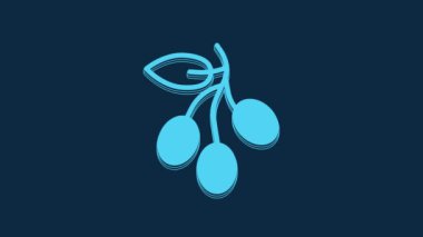 Blue Olives branch icon isolated on blue background. 4K Video motion graphic animation.