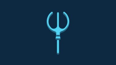 Blue Neptune Trident icon isolated on blue background. 4K Video motion graphic animation.