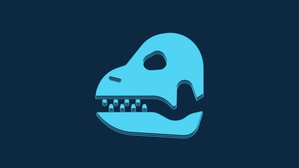 Cráneo Dinosaurio Azul Icono Aislado Sobre Fondo Azul Animación Gráfica — Vídeo de stock