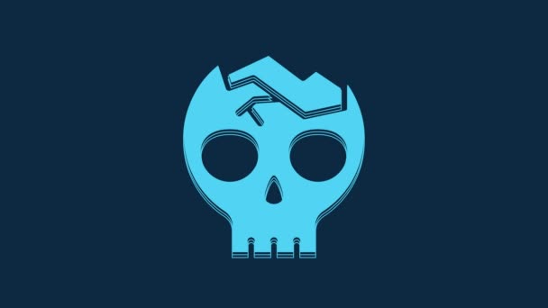 青の背景に孤立した壊れた人間の頭蓋骨のアイコン 4Kビデオモーショングラフィックアニメーション — ストック動画