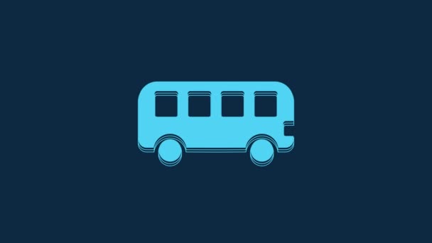 蓝色巴士玩具图标隔离在蓝色背景 4K视频运动图形动画 — 图库视频影像