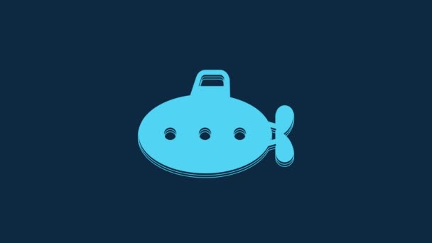 青色の背景に隔離された青い潜水艦のおもちゃのアイコン 4Kビデオモーショングラフィックアニメーション — ストック動画