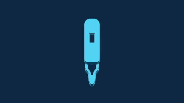 青色の背景に分離された青いマーカーペンアイコン フェルト先端のペン 4Kビデオモーショングラフィックアニメーション — ストック動画