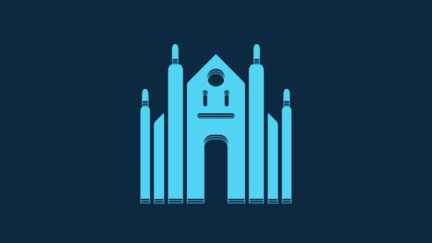 Błękitna Katedra Mediolanu Lub Ikona Duomo Milano Odizolowana Niebieskim Tle — Wideo stockowe