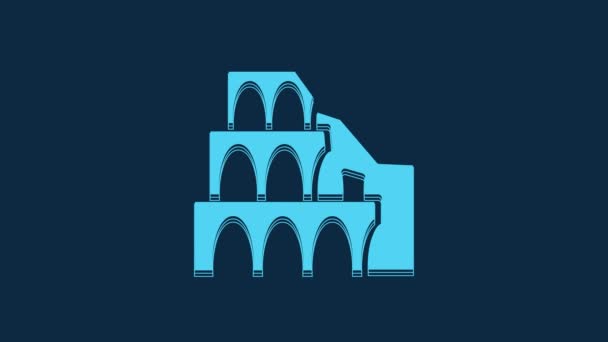 ローマのBlue Coliseum イタリアのアイコンは青の背景に隔離されています コロッセオサインだ 古代ローマのシンボル 剣闘士の戦い 4Kビデオモーショングラフィックアニメーション — ストック動画
