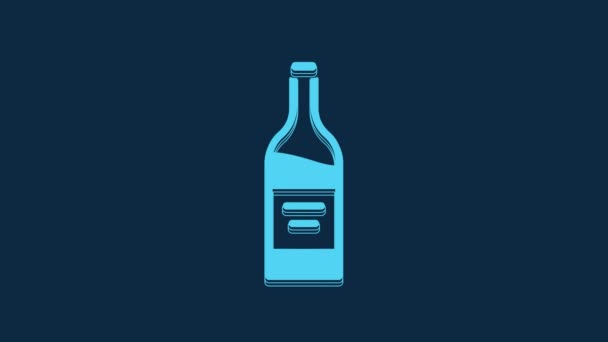 Blue Bottle Wine Icon Isolated Blue Background Video Motion Graphic — Vídeos de Stock