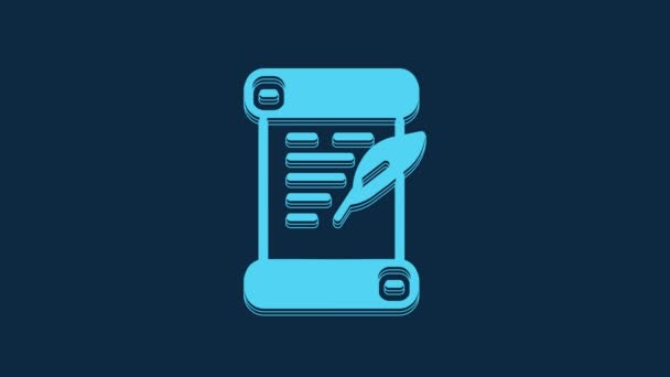 Blue Decree Paper Parchment Scroll Icon Icon Isolated Blue Background — 图库视频影像