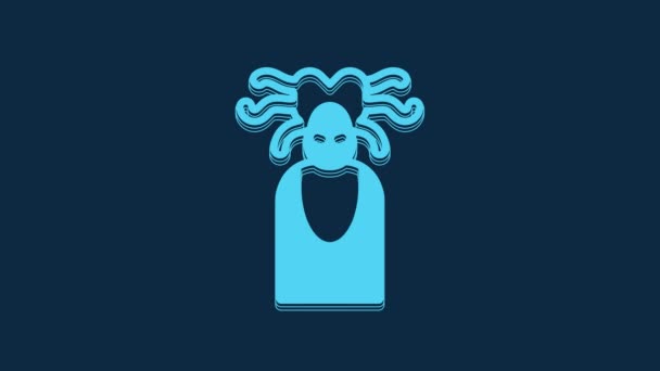 Blå Medusa Gorgon Huvud Med Ormar Grekisk Ikon Isolerad Blå — Stockvideo