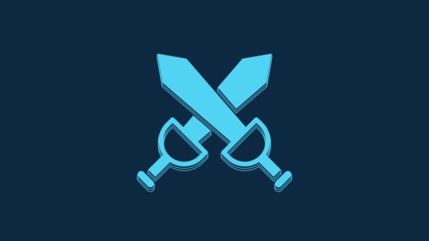 Blue Crossed Medieval Sword Icon Isolated Blue Background Medieval Weapon — Stock Video
