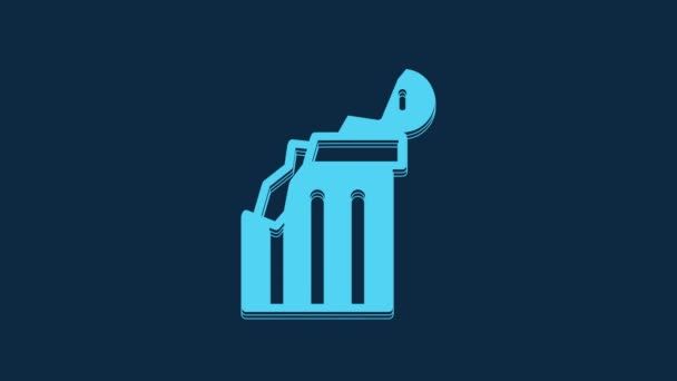 Ícone Coluna Antiga Quebrado Azul Isolado Fundo Azul Animação Gráfica — Vídeo de Stock