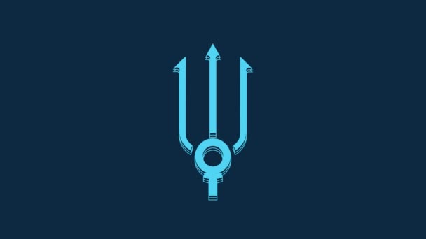 Blue Neptune Trident Icon Isolated Blue Background Video Motion Graphic — Αρχείο Βίντεο