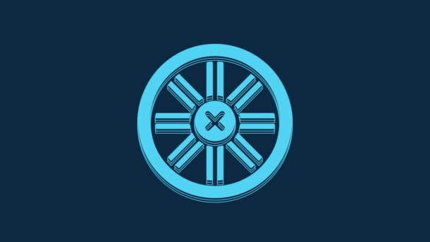 Blue Old Wooden Wheel Icon Isolated Blue Background Video Motion — Vídeo de Stock