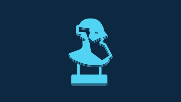 蓝色古代半身像雕塑图标孤立在蓝色背景上 4K视频运动图形动画 — 图库视频影像