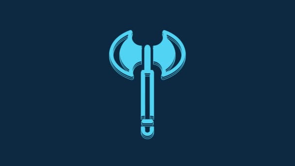 Blue Medieval Axe Icon Isolated Blue Background Battle Axe Executioner — Stock Video