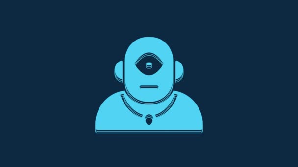 青色の背景に隔離された青いサイクロプスのアイコン 4Kビデオモーショングラフィックアニメーション — ストック動画