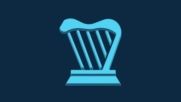 Blue Harp Icon Isolated Blue Background Classical Music Instrument Orhestra — Stock Video