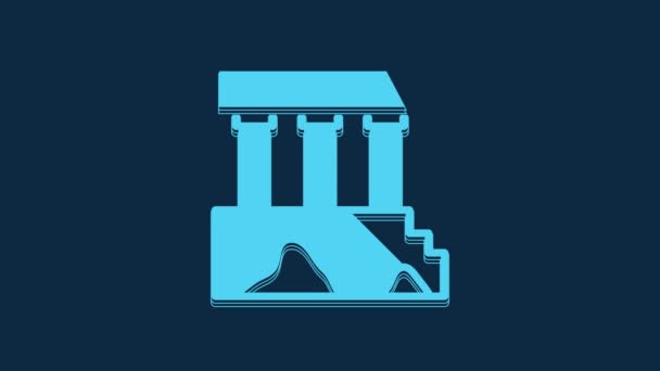 来自雅典的蓝色帕台农神庙 雅典卫城 在蓝色背景下孤立的希腊图标 希腊古代国家地标 4K视频运动图形动画 — 图库视频影像