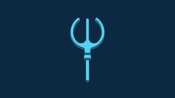 Blue Neptune Trident Icon Isolated Blue Background Video Motion Graphic — Video Stock