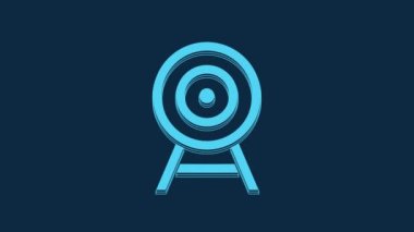 Blue Target with arrow icon isolated on blue background. Dart board sign. Archery board icon. Dartboard sign. Business goal concept. 4K Video motion graphic animation.