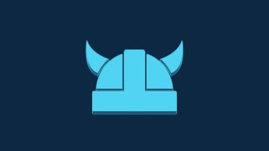 Blue Viking in horned helmet icon isolated on blue background. 4K Video motion graphic animation.