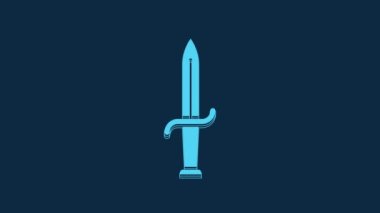 Blue Dagger icon isolated on blue background. Knife icon. Sword with sharp blade. 4K Video motion graphic animation.