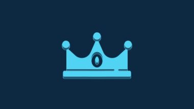 Blue King crown icon isolated on blue background. 4K Video motion graphic animation.