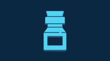 Blue Poison in bottle icon isolated on blue background. Bottle of poison or poisonous chemical toxin. 4K Video motion graphic animation.