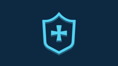 Blue Shield icon isolated on blue background. Guard sign. Security, safety, protection, privacy concept. 4K Video motion graphic animation.