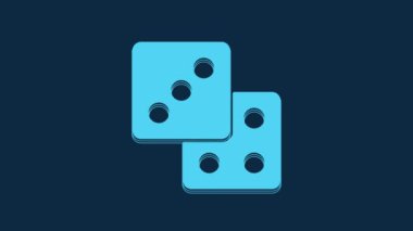 Blue Game dice icon isolated on blue background. Casino gambling. 4K Video motion graphic animation.
