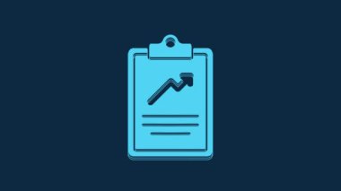Blue Clipboard with graph chart icon isolated on blue background. Report text file icon. Accounting sign. Audit, analysis, planning. 4K Video motion graphic animation.