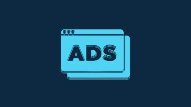 Blue Advertising icon isolated on blue background. Concept of marketing and promotion process. Responsive ads. Social media advertising. 4K Video motion graphic animation.
