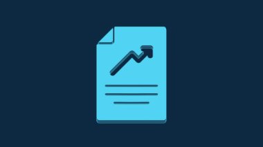 Blue Document with graph chart icon isolated on blue background. Report text file icon. Accounting sign. Audit, analysis, planning. 4K Video motion graphic animation.
