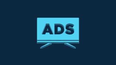 Blue Advertising icon isolated on blue background. Concept of marketing and promotion process. Responsive ads. Social media advertising. 4K Video motion graphic animation.