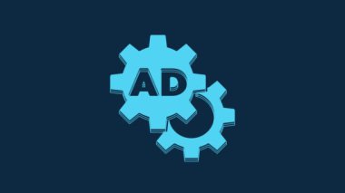 Blue Advertising icon isolated on blue background. Concept of marketing and promotion process. Responsive ads. Social media advertising. 4K Video motion graphic animation.