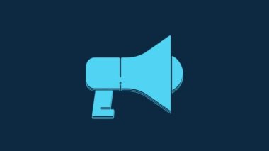 Blue Megaphone icon isolated on blue background. Speaker sign. 4K Video motion graphic animation.