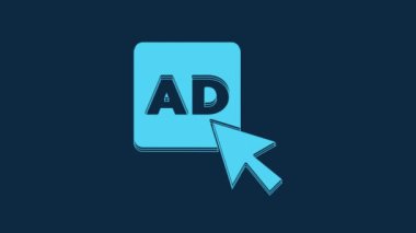 Blue Advertising icon isolated on blue background. Concept of marketing and promotion process. Responsive ads. Social media advertising. 4K Video motion graphic animation.