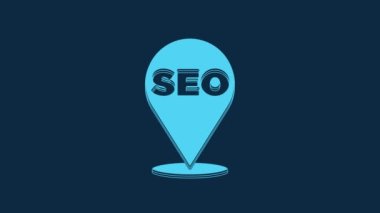 Blue SEO optimization icon isolated on blue background. 4K Video motion graphic animation.