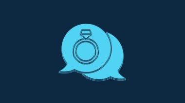 Blue Diamond engagement ring icon isolated on blue background. 4K Video motion graphic animation.