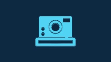 Blue Photo camera icon isolated on blue background. Foto camera icon. 4K Video motion graphic animation.