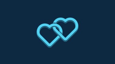 Blue Two Linked Hearts icon isolated on blue background. Romantic symbol linked, join, passion and wedding. Valentine day symbol. 4K Video motion graphic animation.