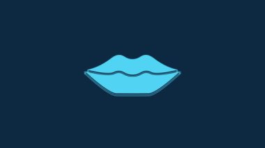 Blue Smiling lips icon isolated on blue background. Smile symbol. 4K Video motion graphic animation.