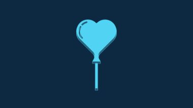 Blue Balloons in form of heart with ribbon icon isolated on blue background. 4K Video motion graphic animation.
