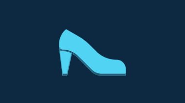Blue Woman shoe with high heel icon isolated on blue background. 4K Video motion graphic animation.