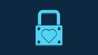 Blue Lock and heart icon isolated on blue background. Locked Heart. Love symbol and keyhole sign. Valentines day symbol. 4K Video motion graphic animation.