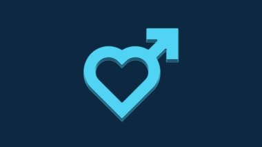 Blue Heart with male gender symbol icon isolated on blue background. 4K Video motion graphic animation.