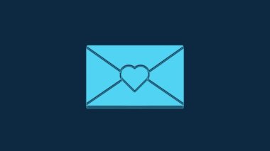 Blue Envelope with Valentine heart icon isolated on blue background. Message love. Letter love and romance. 4K Video motion graphic animation.
