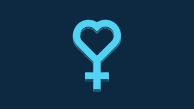 Blue Female gender symbol icon isolated on blue background. Venus symbol. The symbol for a female organism or woman. 4K Video motion graphic animation.